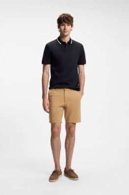 Modern-fit shorts in overdyed stretch-cotton twill, Beige
