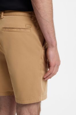 Shorts modern fit in twill di cotone elasticizzato sovratinto, Beige