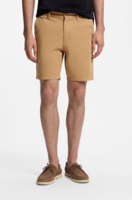 Modern-fit shorts in overdyed stretch-cotton twill, Beige