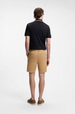 Modern-fit shorts in overdyed stretch-cotton twill, Beige
