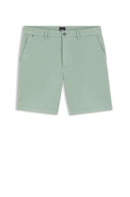 Modern-fit shorts in overdyed stretch-cotton twill, Light Green