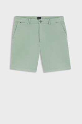 Modern-fit shorts in overdyed stretch-cotton twill, Light Green