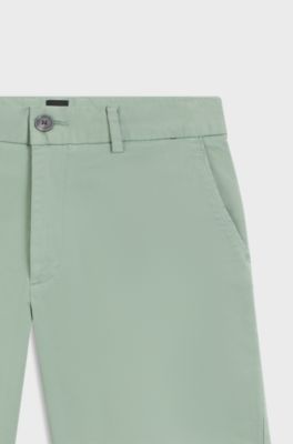 Modern-fit shorts in overdyed stretch-cotton twill, Light Green