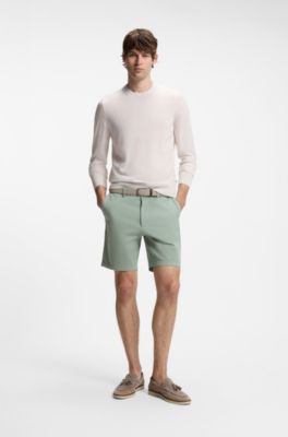 Modern-fit shorts in overdyed stretch-cotton twill, Light Green