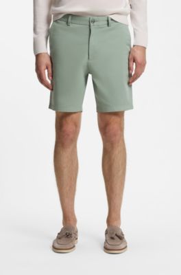 Modern-fit shorts in overdyed stretch-cotton twill, Light Green