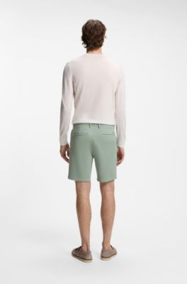Modern-fit shorts in overdyed stretch-cotton twill, Light Green
