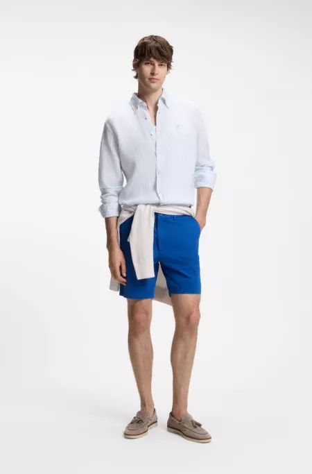 Modern-fit shorts in overdyed stretch-cotton twill