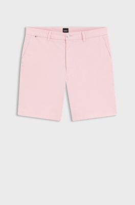 Modern-fit shorts in overdyed stretch-cotton twill, Light Pink