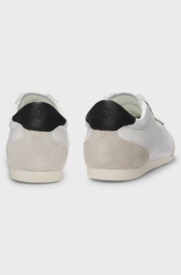 Low-top trainers in leather and suede, Natural