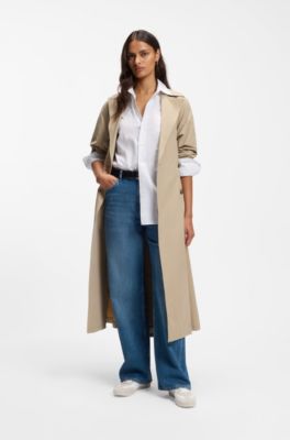 Low-top trainers in leather and suede, Natural