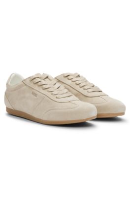Suede trainers with logo details, Light Beige