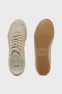 Sneakers in pelle scamosciata con dettagli con logo, Beige chiaro
