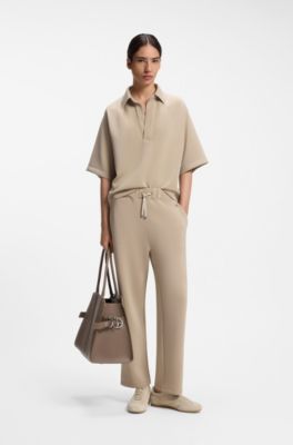 Sneakers in pelle scamosciata con dettagli con logo, Beige chiaro