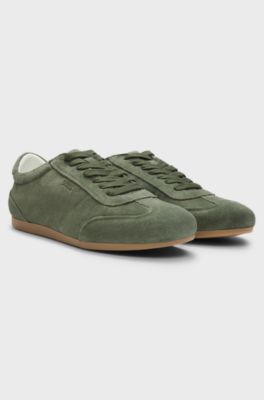 Suede trainers with logo details, Dark Green