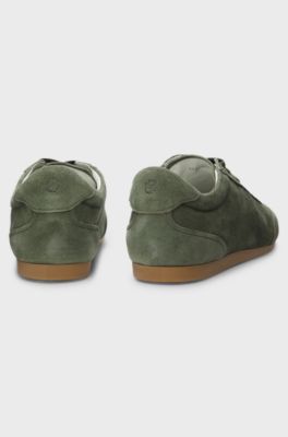 Suede trainers with logo details, Dark Green
