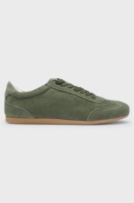 Suede trainers with logo details, Dark Green