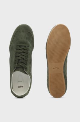 Suede trainers with logo details, Dark Green