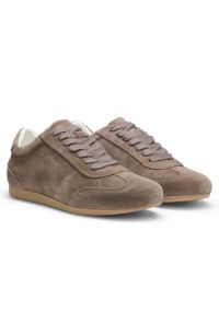Deportivas de ante con detalles de logo, Marr&oacute;n oscuro