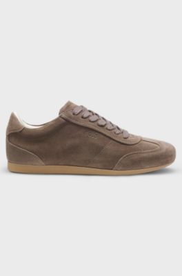 Suede trainers with logo details, Dark Brown