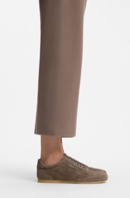 Sneakers in pelle scamosciata con dettagli con logo, Marrone scuro