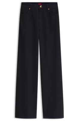 Wide-leg cotton-blend jeans with high waist, Dark Blue