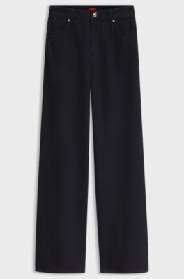 Wide-leg cotton-blend jeans with high waist, Dark Blue