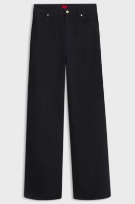 Wide-leg cotton-blend jeans with high waist, Dark Blue