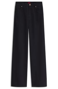 Wide-leg cotton-blend jeans with high waist, Dark Blue