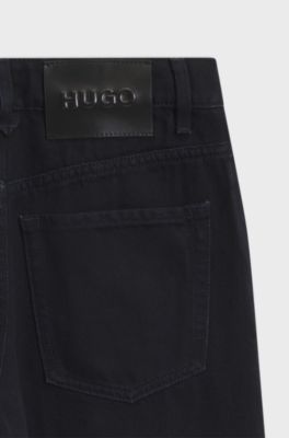 Wide-leg cotton-blend jeans with high waist, Dark Blue