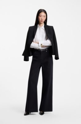 Wide-leg cotton-blend jeans with high waist, Dark Blue
