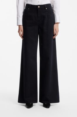 Wide-leg cotton-blend jeans with high waist, Dark Blue
