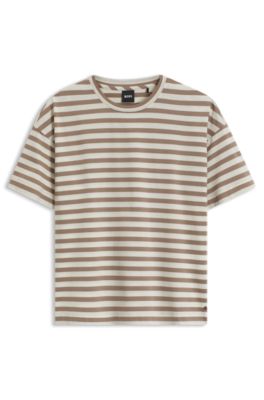 Striped T-shirt in shiny cotton jersey, Beige Patterned