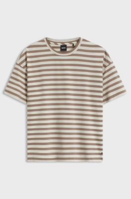 Striped T-shirt in shiny cotton jersey, Beige Patterned