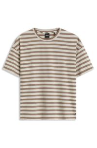 Striped T-shirt in shiny cotton jersey, Beige Patterned