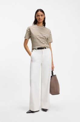 Striped cotton T-shirt, Beige Patterned