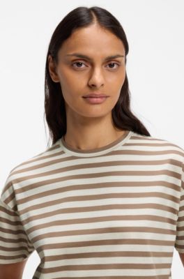 Striped cotton T-shirt, Beige Patterned
