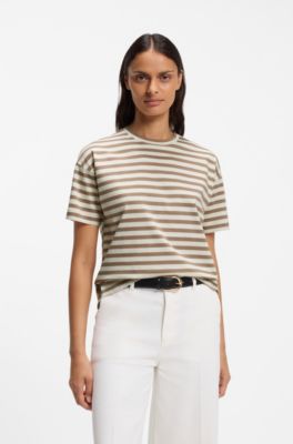 Striped cotton T-shirt, Beige Patterned