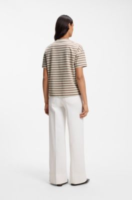 Striped cotton T-shirt, Beige Patterned
