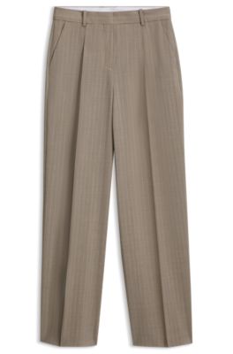 Wide-leg regular-fit trousers in pinstripe virgin wool, Beige Patterned