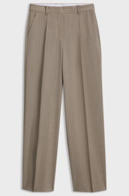 Wide-leg regular-fit trousers in pinstripe virgin wool, Beige Patterned