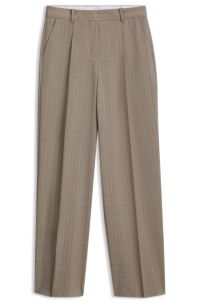 Wide-leg regular-fit trousers in pinstripe virgin wool, Beige Patterned