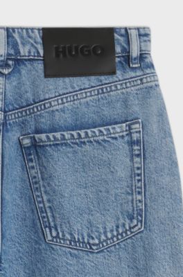 Slit-hem straight jeans, Blue