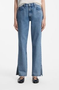 Slit-hem straight jeans, Blue