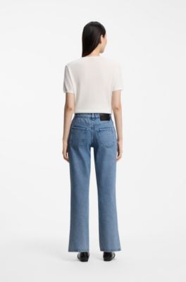 Slit-hem straight jeans, Blue