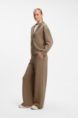 Loose-fit hoodie in scuba jersey, Light Brown