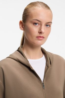 Loose-fit hoodie in scuba jersey, Light Brown
