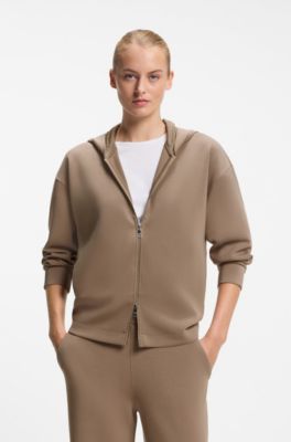 Loose-fit hoodie in scuba jersey, Light Brown