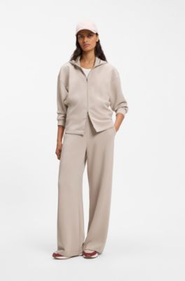 Loose-fit hoodie in scuba jersey, Light Beige