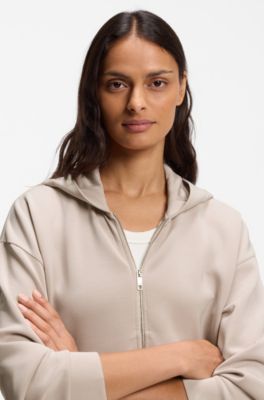 Loose-fit hoodie in scuba jersey, Light Beige