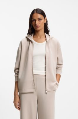 Loose-fit hoodie in scuba jersey, Light Beige